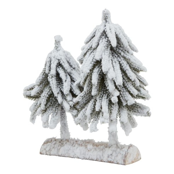Small Snowy Fir Tree Duo On Wood Log | Bed Sava