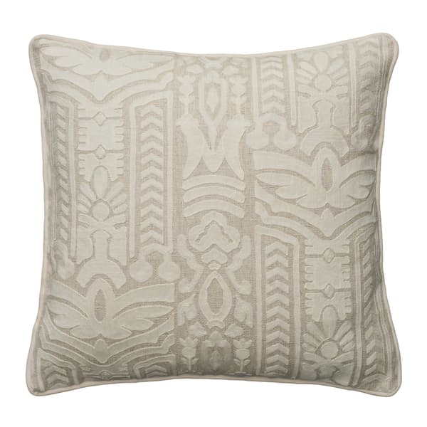 Totem Ivory, Sustainable Feather, Cushion - Andrew Martin Linen & Linen Blend Embroidered & Floral & Geometric