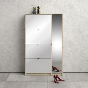 Shoes Shoe Cabinet 4 Flip Down Doors and 2 layers 1 Mirror Door Oak structure | Bed Sava