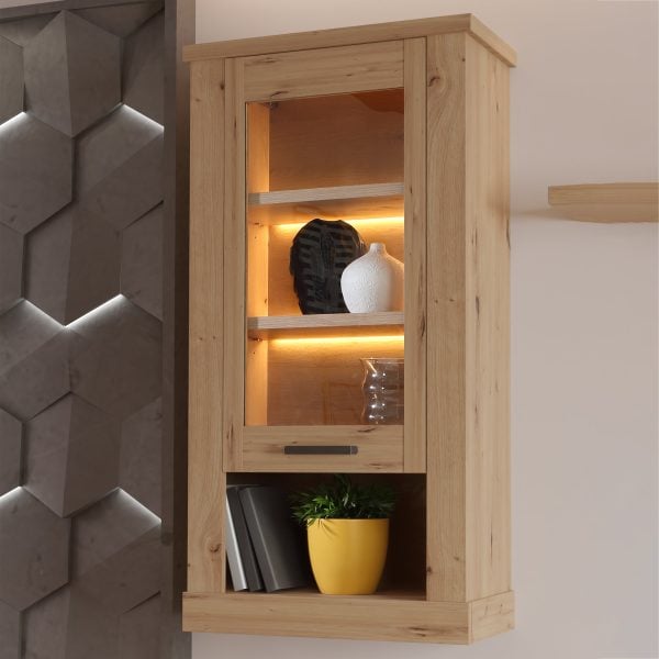 Corona Wall Display cabinet in Artisan Oak | Bed Sava