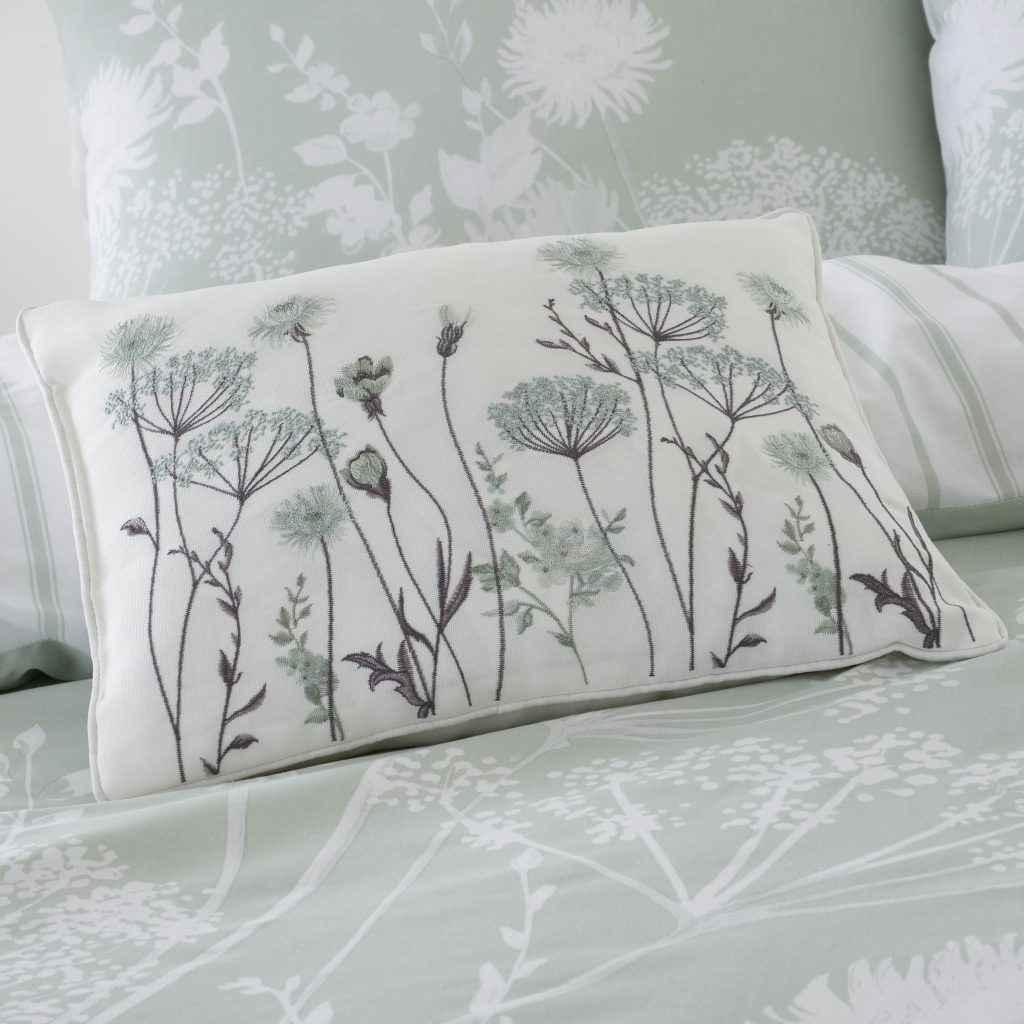 Catherine Lansfield Meadowsweet Floral Embroidered Cushion