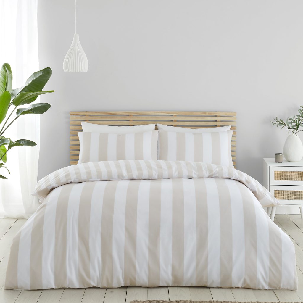 Catherine Lansfield Cove Stripe Reversible Duvet Cover Set with Pillowcases | Bed Sava