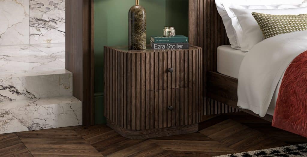 Jacob Bedside Table - Dark Wood / Brown Marble