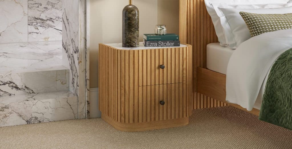 Jacob Bedside Table - Natural Wood / White Marble