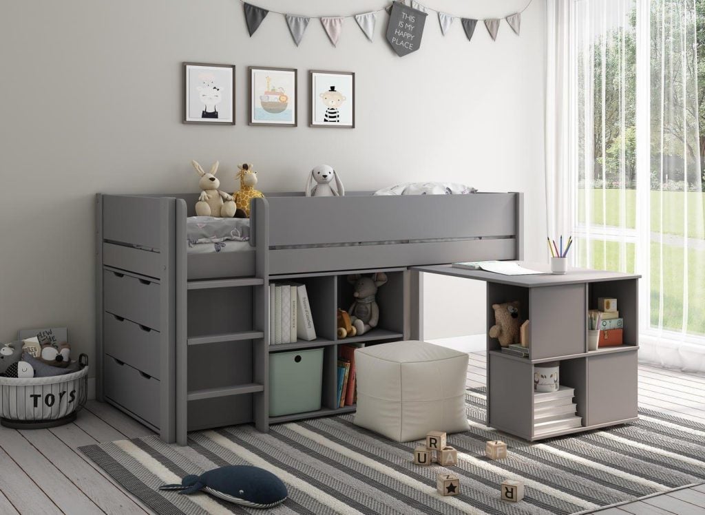 Anderson Mid Sleeper Bed Frame with Storage & Drawers - 3'0 Single - Grey