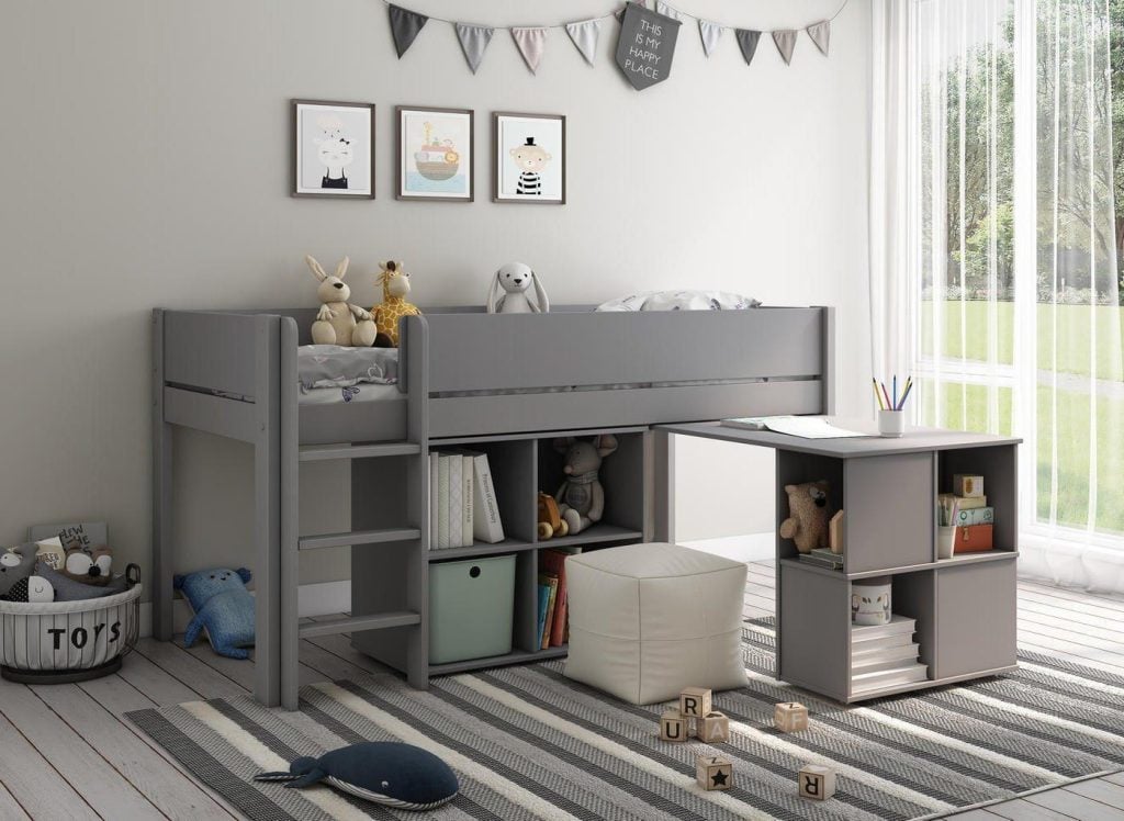 Anderson Mid Sleeper Bed Frame with Cube & Desk - 3'0 Single - Grey