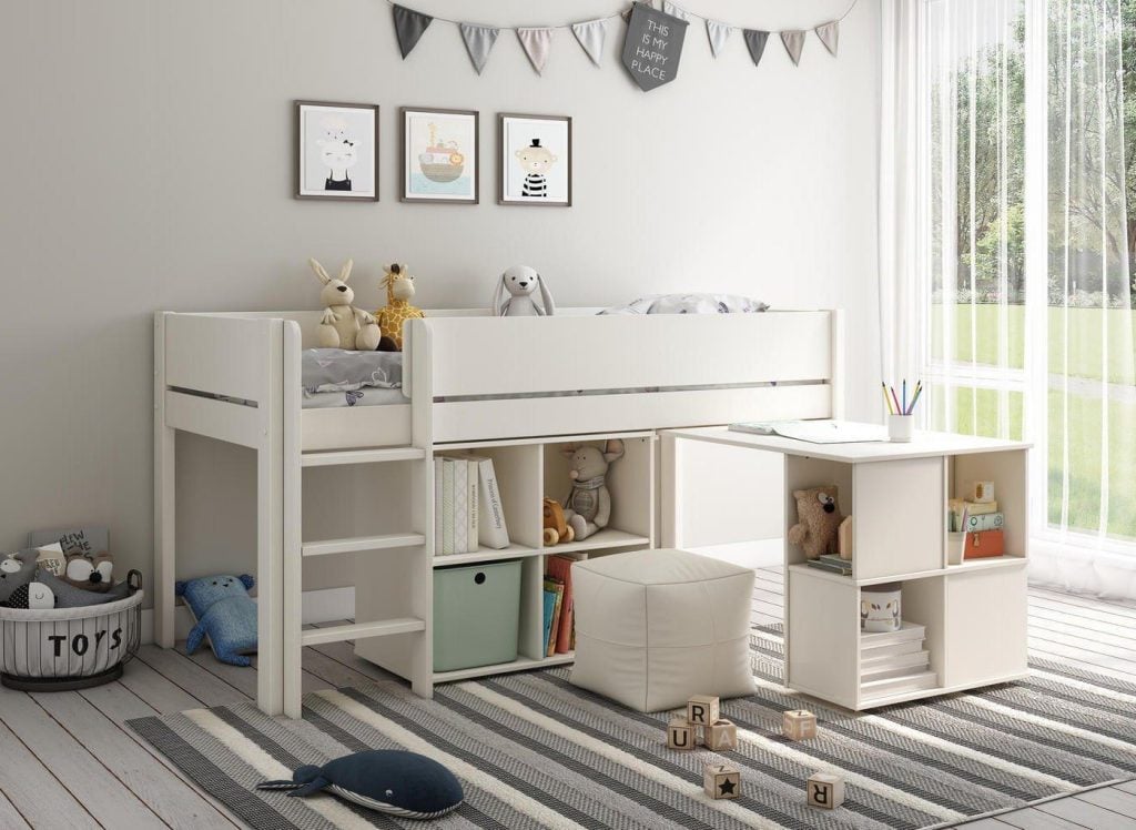 Anderson Mid Sleeper Bed Frame with Cube & Desk - 3'0 Single - White