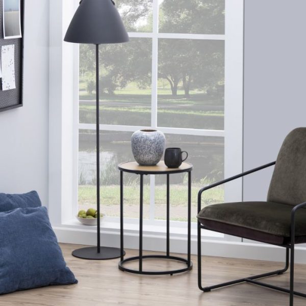 Seaford Black Metal Small Round Side Table with Top | Bed Sava