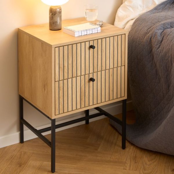 Albany 2 Drawer Bedside Table in OakBlack Legs | Bed Sava