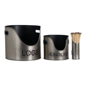 Pewter Finish Logs And Kindling Buckets  Matchstick Holder | Bed Sava