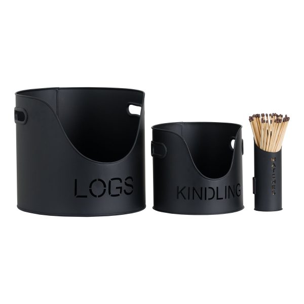 Black Finish Logs And Kindling Buckets  Matchstick Holder | Bed Sava
