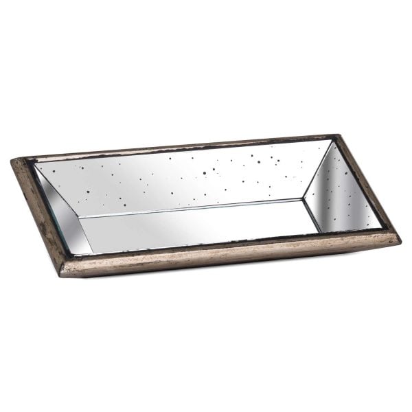 Astor Distressed Mirrored Display Tray With Wooden Detailing | Bed Sava
