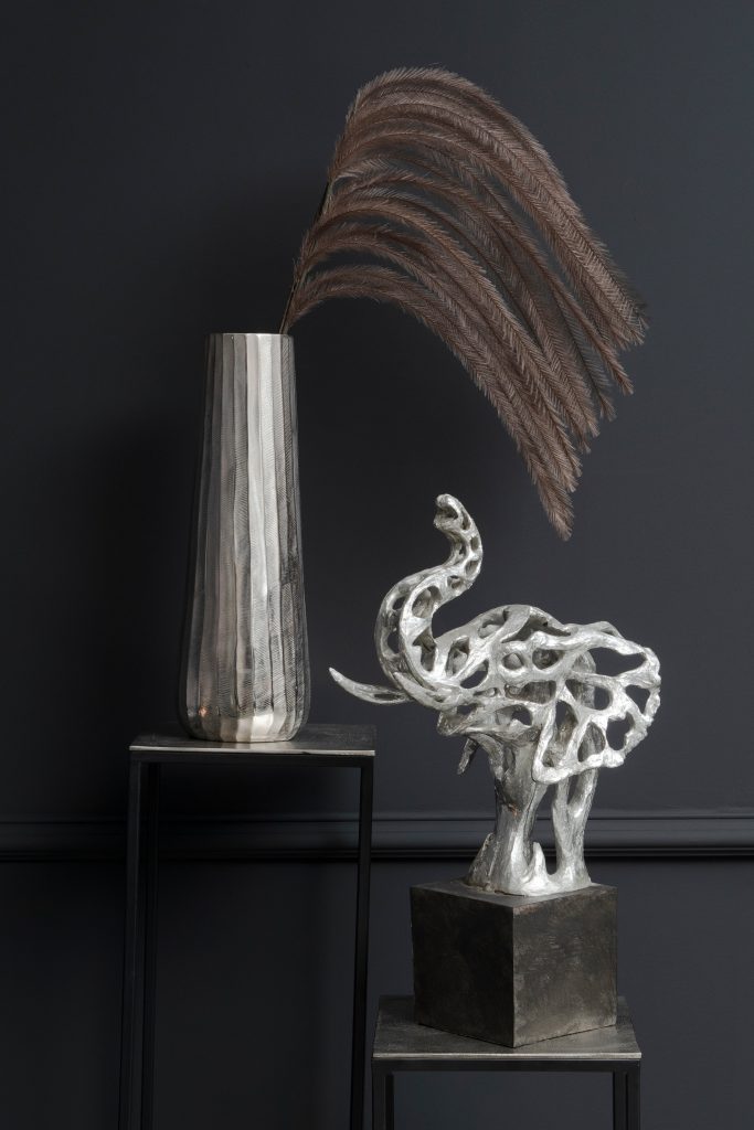 Addo Abstract Elephant Head Sculpture in Silver Resin