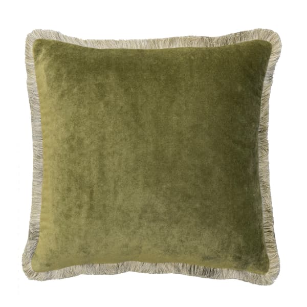 Venetia Olive, Sustainable Feather, Cushion - Andrew Martin Sophie Paterson With Trim/Fringe & Velvet Plain & Plain Texture