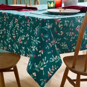 Catherine Lansfield Christmas Holly and Mistletoe Cotton Table Cloth | Bed Sava
