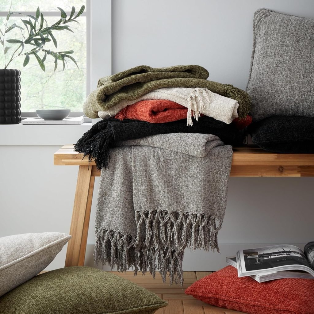 Catherine Lansfield Wilson Plain Chenille Blanket Throw | Bed Sava