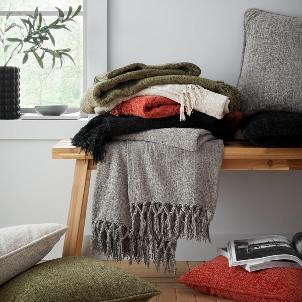Catherine Lansfield Wilson Plain Chenille Blanket Throw | Bed Sava