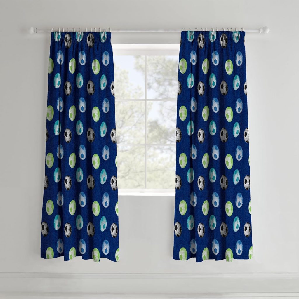 Catherine Lansfield Kids Football Lined Pencil Pleat Curtains Two Panels