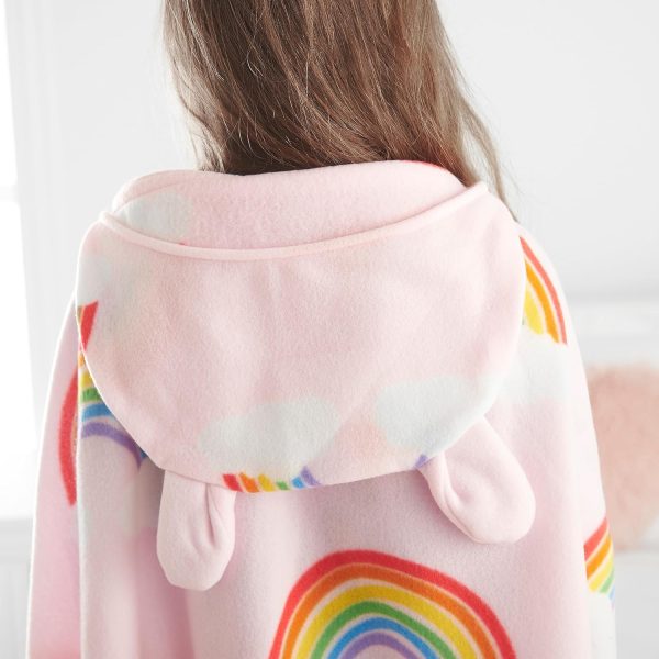 Catherine Lansfield Rainbow Hearts Cosy Fleece Hooded Blanket Pink | Bed Sava