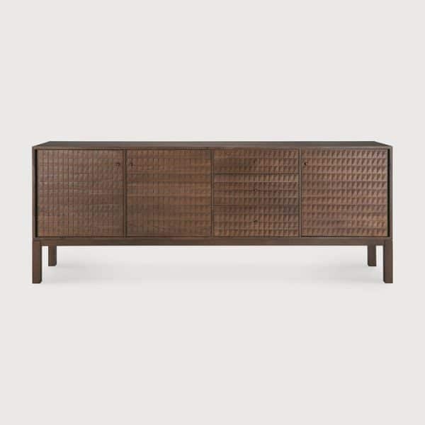 Dark Wood Sideboard  Mid Century Solid Wood Cabinet with Carved Front width 228 depth 48 height 87cm | Bed Sava