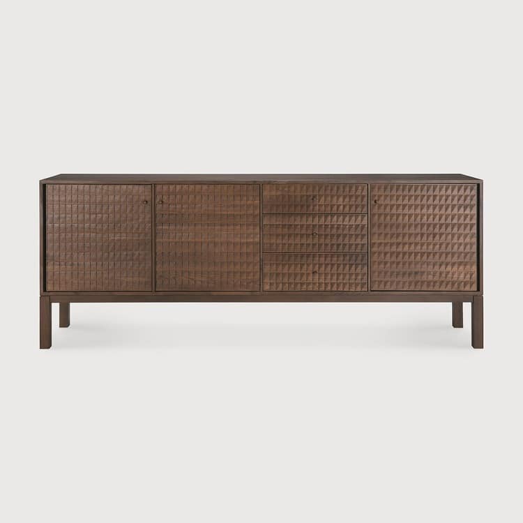 Dark Wood Sideboard – Mid-Century Solid Wood Cabinet with Carved Front width 228 depth 48 height 87cm