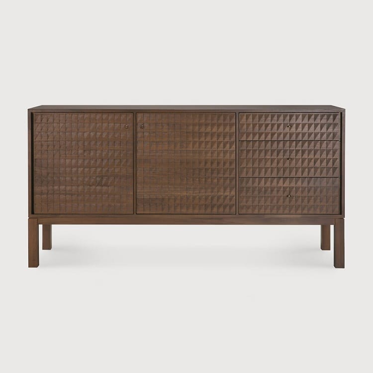 Dark Wood Sideboard – Mid-Century Solid Wood Cabinet with Carved Front width 178 depth 48 height 87cm