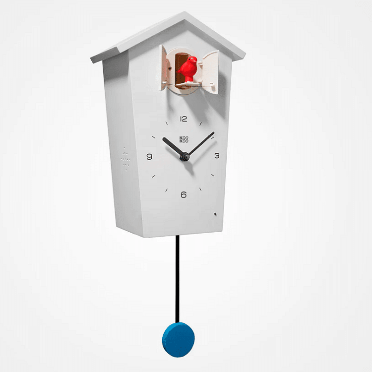 Modern White or Black Cuckoo Clock with Swinging Pendulum | Birdhouse Design | Contemporary Wall Clock white