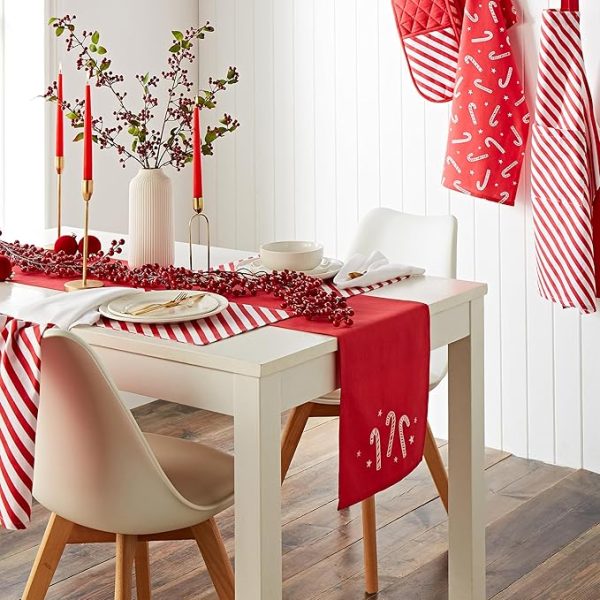 Catherine Lansfield Christmas Candy Cane Cotton Dining Placemat 4 Pack | Bed Sava