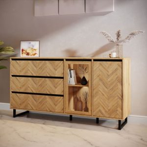 Nikomedes Wall Shelf 140cm in Spica OakMatt BlackBartex Oak | Bed Sava