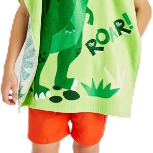 Catherine Lansfield Kids Dinosaur Hooded Cotton Towel Poncho | Bed Sava