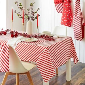 Catherine Lansfield Christmas Candy Cane Cotton Table Cloth | Bed Sava
