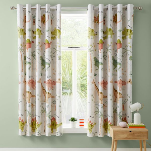 Catherine Lansfield Sleepy Dino Fully Reversible Eyelet Curtains Two Panel | Bed Sava