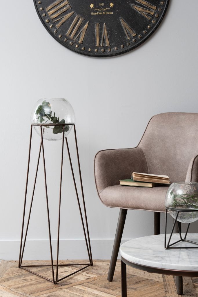 Bersa Floor Standing Fishbowl Planter with Aged Copper Base