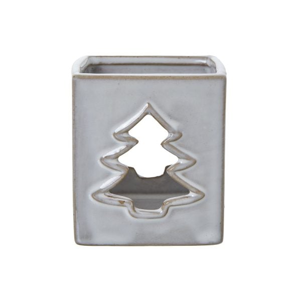 White Ceramic Tree Cut Out Square Tealight Holder | Bed Sava