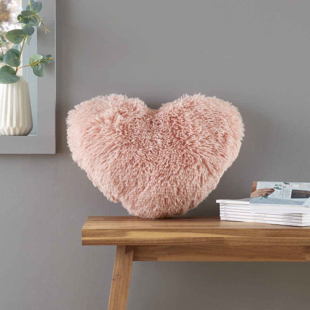 Catherine Lansfield Cuddly Deep Pile Faux Fur Heart Shaped Cushion