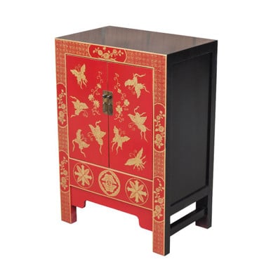 Oriental Red & Black Lacquer Butterfly Cabinet