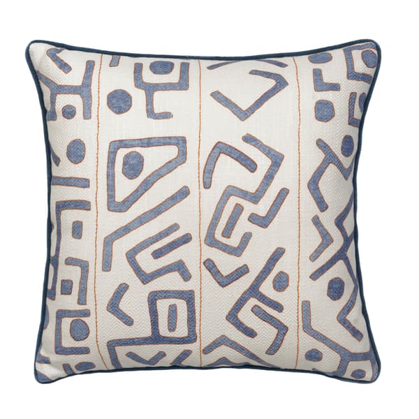Ashanti Denim / White, Sustainable Feather, Cushion, 55cm x 55cm, Denim White - Andrew Martin Linen & Linen Blend & Viscose Blend Geometric