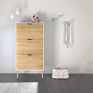 Oslo Shoe Cabinet 3 Drawers in White and Oak | Bed Sava