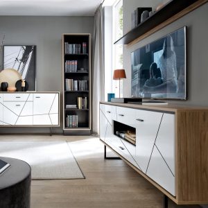 Brolo Wall Shelf 197cm with a Walnut and Dark Panel Finish | Bed Sava