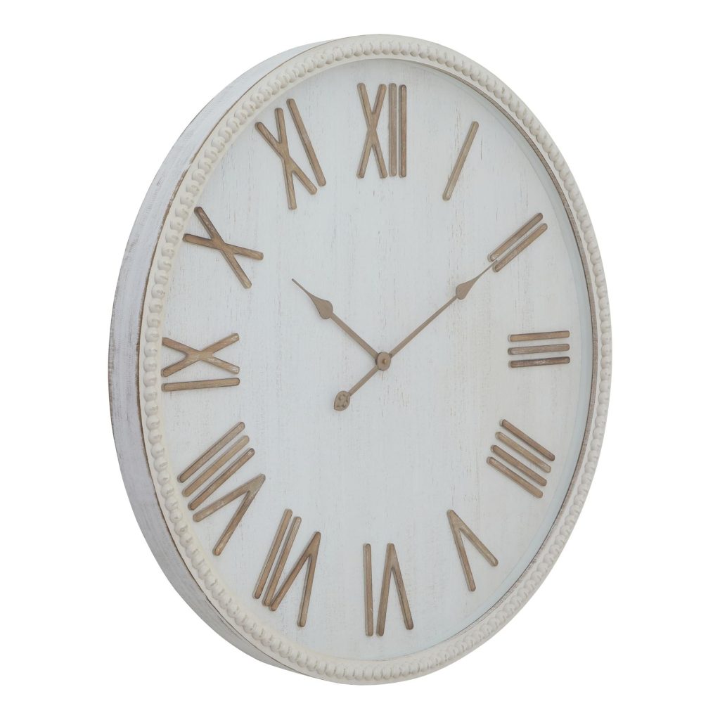Large Rustic White Clock With Beaded Frame | Bed Sava