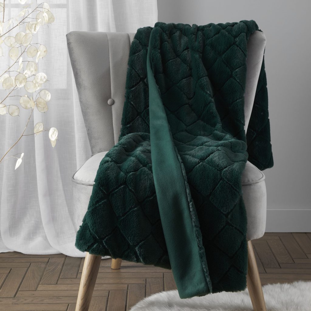 Catherine Lansfield Cosy Diamond Faux Fur Soft Blanket Throw