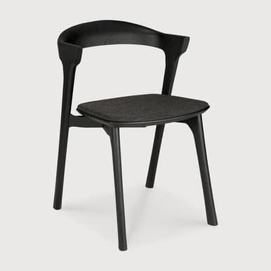 Ethnicraft Bok Black Oak Dining Chair with Fabric - New - Alain van Havre Design - Solid Oak - Wool Fibre Seat Cushion - Black Finish - 4 Living