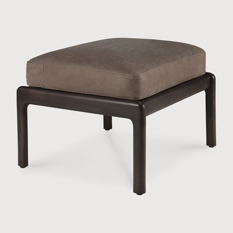 Ethnicraft Dark Wood Footstool Jack Leather Cushion terra nubuck