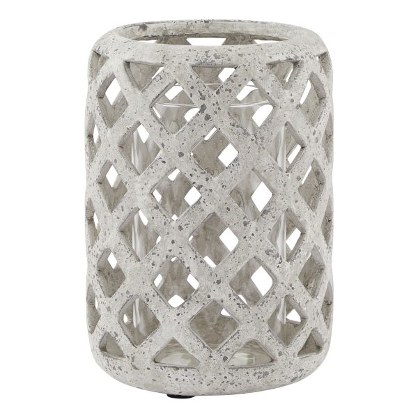 Grey Stone Effect Hurricane Lantern | Bed Sava