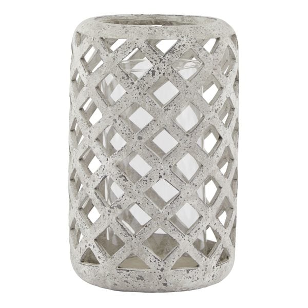 Large Grey Stone Effect Hurricane Lantern | Bed Sava