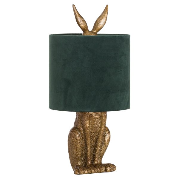 Antique Gold Hare Table Lamp With Green Velvet Shade | Bed Sava