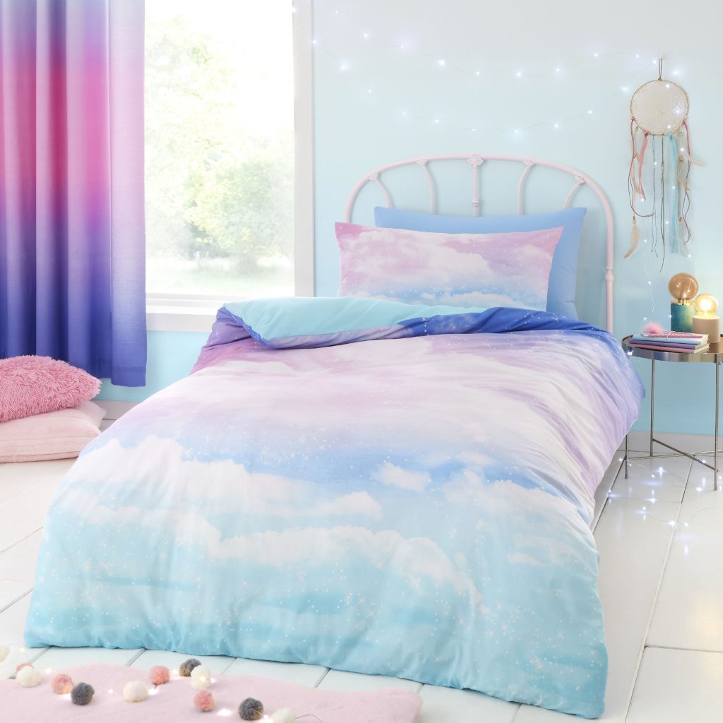 Catherine Lansfield Ombre Rainbow Clouds Reversible Duvet Cover Set with Pillowcases