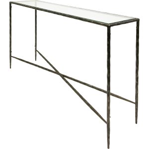 Patterdale Hand Forged Console Table Dk Bronze with Glass Top | Bed Sava
