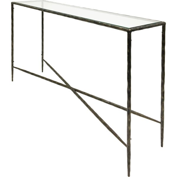 Patterdale Hand Forged Console Table Dk Bronze with Glass Top | Bed Sava