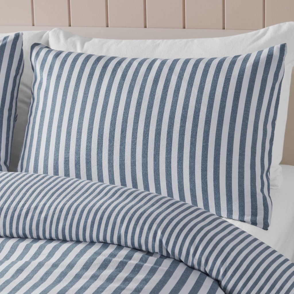 Catherine Lansfield Brushed Cotton Stripe Reversible Duvet Cover Set with Pillowcases